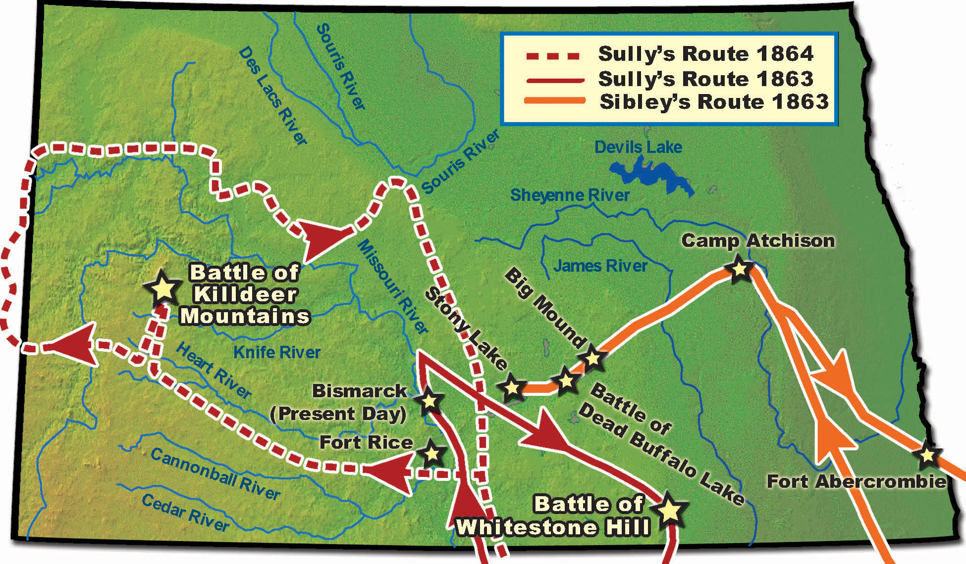 The routes of Sibley and Sully