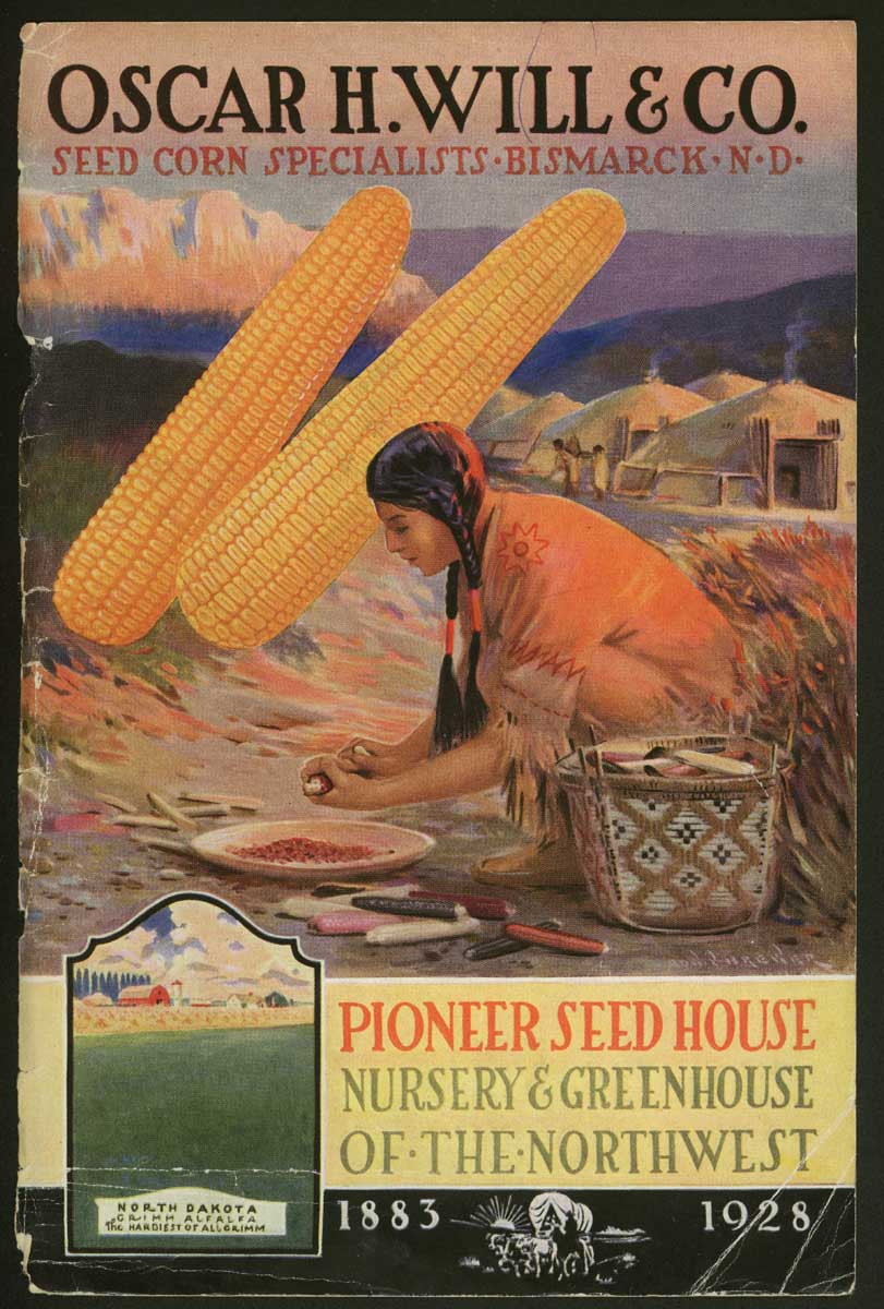 <strong>Oscar Will Seed Catalogs. Figure 107. </strong> The front cover for the Oscar H. Will & Company seed catalog for 1912 features giant snapdragons and Will’s early June sweet corn, advertised as the “earliest on Earth.” (Slide 2 of 2) - <strong>Figure 108. The front cover </strong>of the 1928 seed catalog. <em> (SHSND 10190) </em>