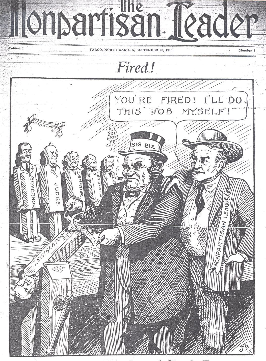 John M. Baer’s illustrated character from the first issue of the Nonpartisan Leader