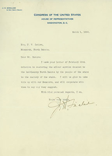 Congressman Sinclair’s first letter to Mr. Cathro